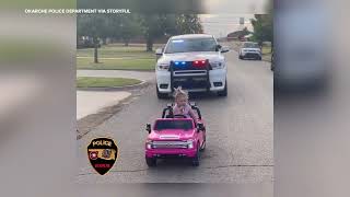 Toddler in pink convertible 'pulled over' by Oklahoma police