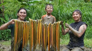 The whole family goes eel catching, pineapple picking, guava picking, farm life, SURVIVAL ALONE