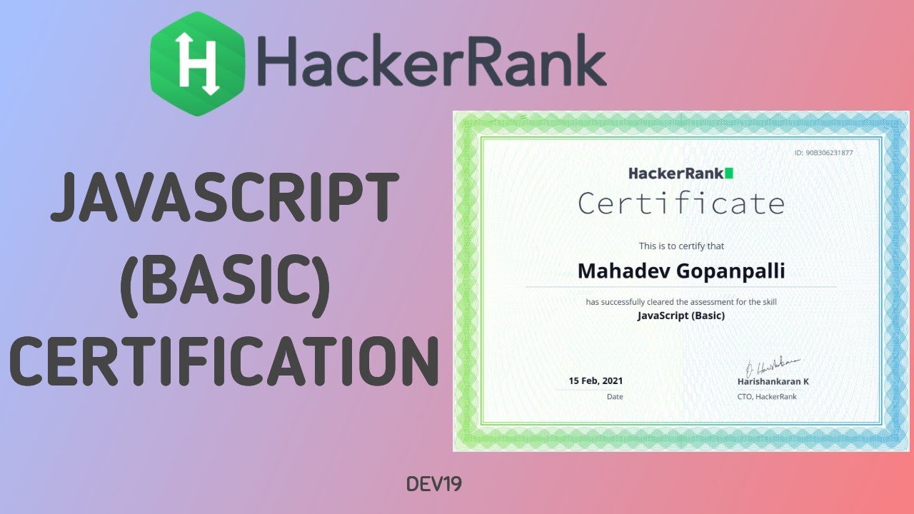 JavaScript (Basic) Certification | Hackerrank Certifications - YouTube