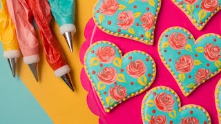 VALENTINE'S DAY Decorated Sugar Cookies | Wet on Wet Royal Icing Roses