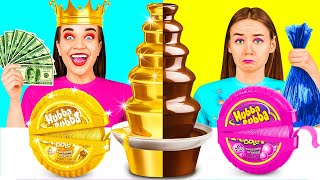 Rich Girl vs Poor Girl Chocolate Fondue Challenge | Tasty Kitchen Hacks by BooBoom Challenge