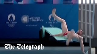 French diver slips and falls during Olympic inauguration ceremony