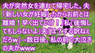 【スカッとする話】夫が突然女を連れて帰宅した。夫「新しい女が妊娠したからお前とは離婚！早く出ていけ！」私「後悔してもしらないよ」夫「は？する訳ねぇだろw」→数日後、私の前で大泣きの夫が