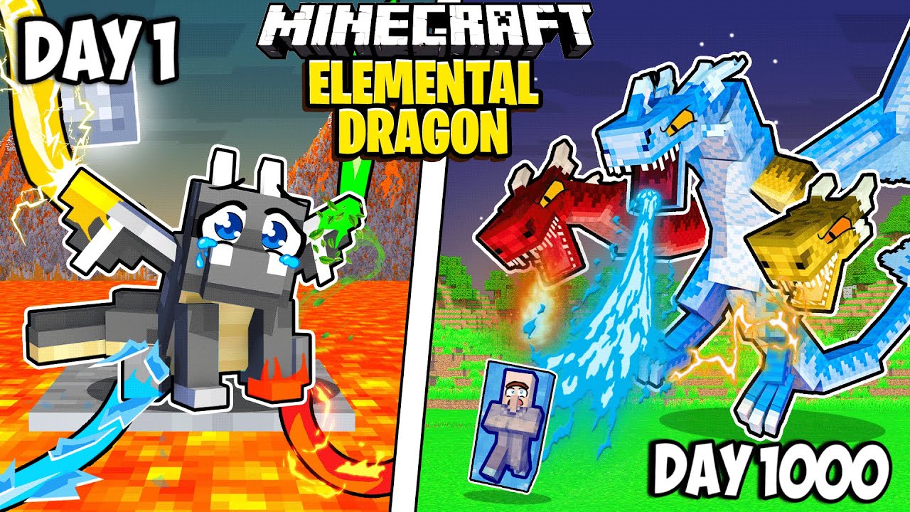 I Survived 1000 Days As A Elemental Dragon In Minecraft Youtube