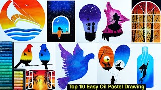10 Easy Oil Pastel Drawings / Easy Ideas For Beginners