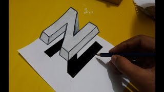 Easy Arts - How to draw 3D Art Letter N on the Paper for kids