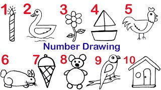 How to draw pictures using numbers 1 to 10 || Number Drawing easy step by step ||