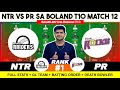 NTR vs PR DREAM11 || NTR vs PR DREAM11 Prediction || NTR VS PR 12TH SOUTH AFRICA BOLAND T10 Match