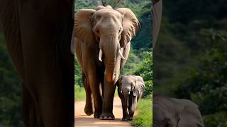 Elephant walking with baby elephant #elephant #babyelephant #cuteanimals #youtubeshorts #shorts