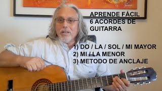 Aprende fácilmente 6 ACORDES en guitarra: Sol, Do, La, Mi Mayor / Mi y La Menor, método de anclaje.