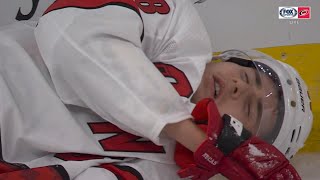 Martin Necas Head Bounces Off Ice After Hit