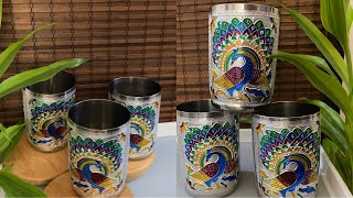 Rajasthani stainless steel glass #meenakari peacock artwork #Thumbee #Rajasthani #unboxing