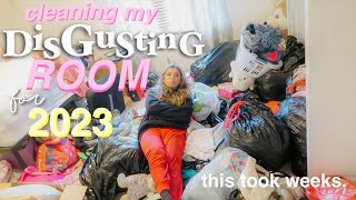 DEEP cleaning my DISGUSTING room for 2023 *this took weeks*
