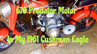 670cc 22hp Predator Engine in my 1961 Cushman Eagle V-Twin First start up of motor..!