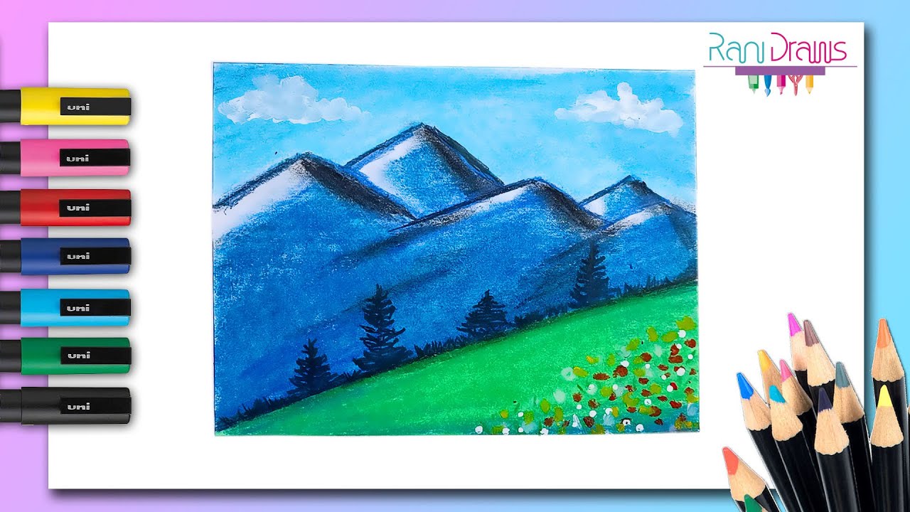 Cómo Dibujar Un PAISAJE DE MONTAÑAS Con óleo Pastel - Paisajes Fáciles ...