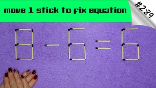 Matchstick puzzle #289 | Match puzzle 8-6=6 with hint and solution.