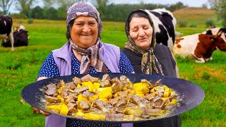 Grandma Cooked Jiz Byz On The Sadj Grill | Traditional Azerbaijani Cuisine | Outdoor Cooking