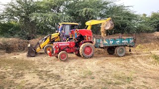 jcb 3dx backhoe mud loading in trolley || jcb working with mahindra 275 di tractor