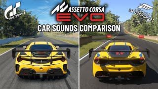 Assetto Corsa EVO Car Sounds Comparison (FM, GT7, ACC, FH5)