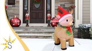 Sunnydaze Inflatable Christmas Decoration - 3.5-Foot Cheerful Reindeer-LDE-435