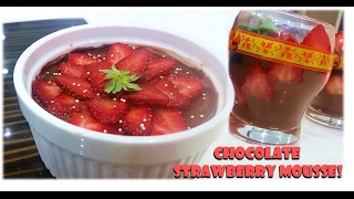 How To Make Chocolate Strawberry Mousse! 草莓巧克力慕斯食谱 (NO BAKE 2 INGREDIENTS ONLY for choc mousse!)