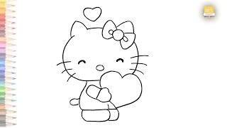 Hello Kitty drawing with love heart| How to draw Hello Kitty step by step| cartoon drawing tutorials