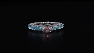 Morganite, Blue Apatite \u0026 Moissanite Eternity Band Ring In Rhodium over Sterling Silver 4.00ctw