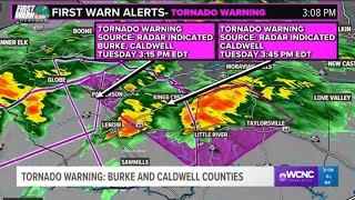Caldwell County emergency services on the Tornado Warning in their county