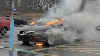 Volkswagen burns at the Walmart Parking Lot in Whitehall, PA.