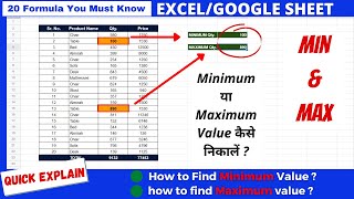 How to find maximum value and minimum value | Min & Max function in excel/Google Sheet