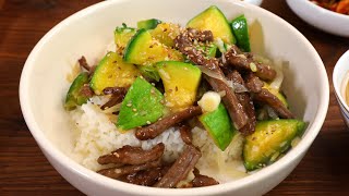 Squash and beef over rice (Hobak sogogi deopbap: 호박소고기덮밥)
