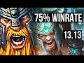 OLAF vs TRYNDAMERE (TOP) | 75% winrate, 11/1/3, Dominating | TR Grandmaster | 13.13