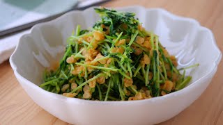 【簡単すぎる♡5分でたぬき豆苗】なんだこれうまい♪「まるめし」 | Tenkasu Pea shoots