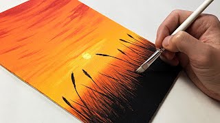 Easy Wheat Field Sunset for Beginners | Acrylic Painting Tutorial Step by Step