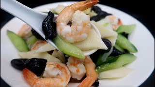 The most delicious way to stir-fry shrimps with yam, cucumber and shrimps. Every ingredient plays a