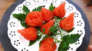 Handmade Tomato Rose Flower | Vegetable Carving Garnish | Food Decoration | Party Garnishing