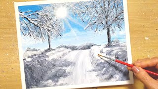 How to draw [Sun and winter landscape] with acrylic paint / painting for beginners / Step by step