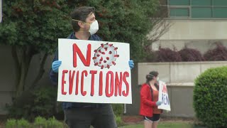 Group gathers outside State Capitol protesting to put moratorium on evictions