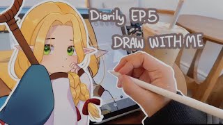 Draw with me at a cute cafe! (Marcille from dungeon menshi!)