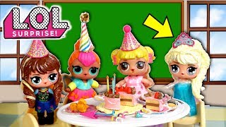 LOL Frozen Family Surprise Birthday Party in Barbie School with Baby Goldie & Punk Boi