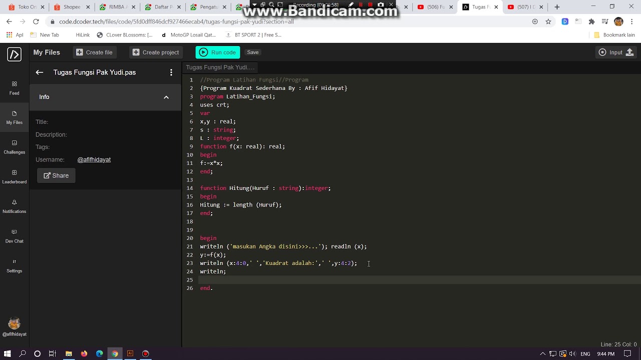 Contoh Function Dalam Pascal Youtube