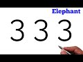 Elephant Drawing From 3 Number | Easy step by setp elephant drawing