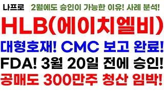 [HLB 에이치엘비 주가전망] 대형호재! CMC 보고 완료! FDA! 3월 20일 전에 승인! 공매도 300만주 청산 임박!