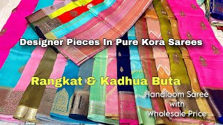 100% Pure Organza Kora Kadhwa Handloom Banarasi Saree with Wholesale Price