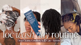 My Loc Wash Day Routine @8 Months! [ Deep Cleanse, Condition, Scalp Care + Retwist ]