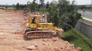 Nearly Close Large Project Filling Up Mountain Stones With Dump Trucks Team Deliveries