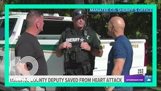 Fast-acting Manatee County deputy grabs defibrillator, saves colleague having heart attack