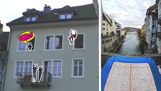 XXL-Trampolin auf der Brücke *KRASSE TRICKS* und 20m Sprünge!