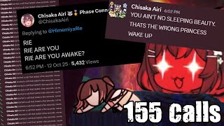 Rie oversleeps and Airi calls her 155 times to wake her up.