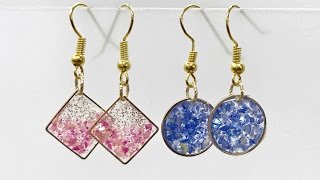 【UVレジン 100均】初めてピアスつくってみました！　【初心者】Resin Jewelry Crash shell earrings